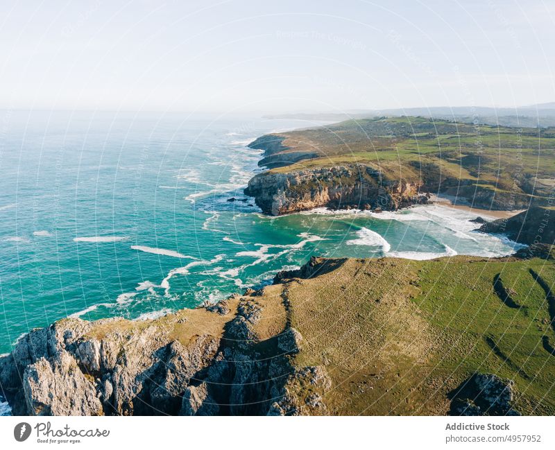 Spectacular views of the Prellezco beach in Cantabria, Spain rock sea landscape cliff nature summer mountain travel water outdoor beautiful stone island