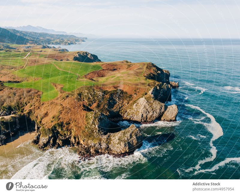 Spectacular views of the Prellezco beach in Cantabria, Spain rock sea landscape cliff nature summer mountain travel water outdoor beautiful stone island