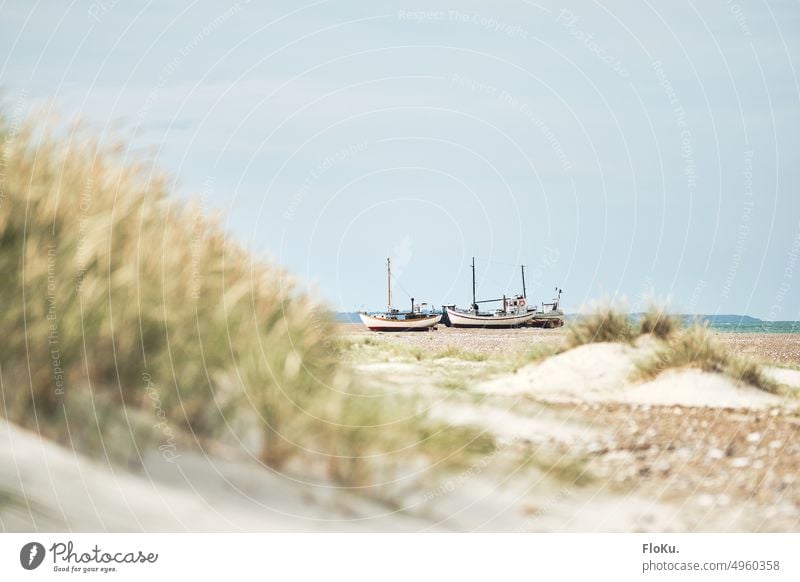 Danish Jammer Bay fishing boats Fishing boat ship Beach coast Denmark Ocean North Sea Navigation Exterior shot Colour photo Deserted Waves Sand Water