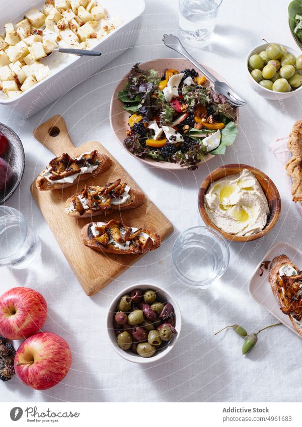 Festive vegetarian dinner traditional thanksgiving seasonal delicious holiday event table home celebrate food happy homemade fall meal garnished background