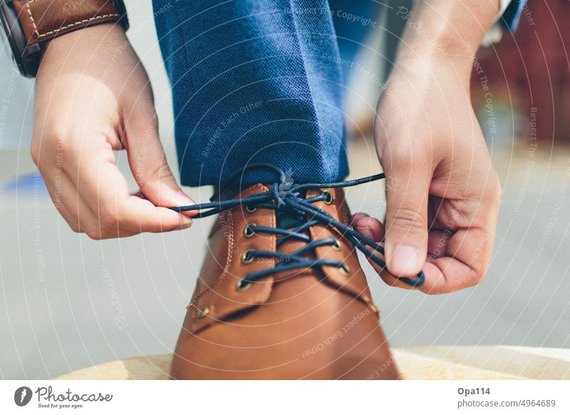 Lace-up shoe lace-up shoe lace-up shoes Wedding wedding shoes Footwear lace up shoelaces Leather shoes Brown Blue Pants hands Fingers dexterity marriage feet