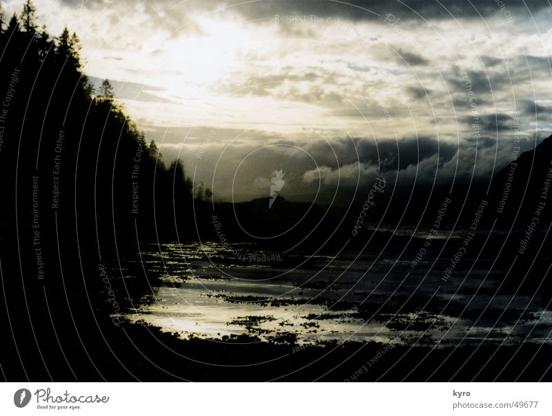 fjord in the dark Norway Ocean Fishing (Angle) Vacation & Travel Cold Atlantic Ocean Waves Coast Forest Tree Clouds Dark Fjord Water Evening Wind Stone Sky Sun