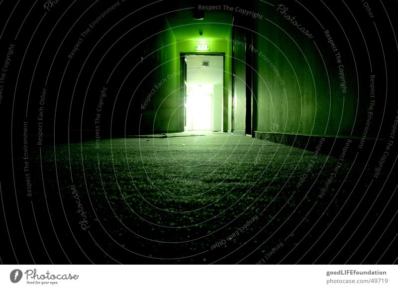 into the light Hallway Dark Emergency exit Way out Green Light Back-light Light at the end of the tunnel Corridor