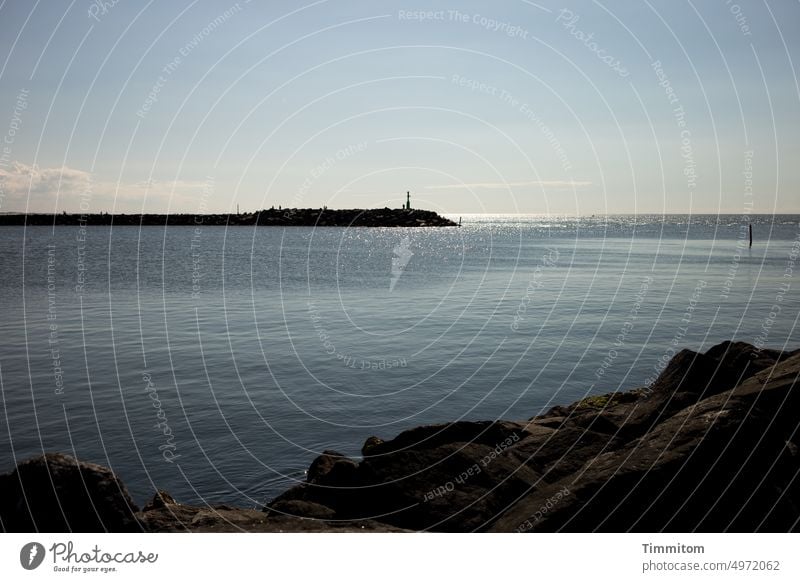 Calm North Sea and piers Mole pier light Sky Light Glittering horizon Denmark Vacation & Travel Exterior shot Blue people