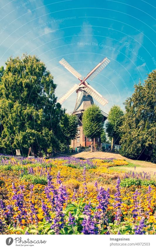 Herdentorsmühle. Windmill in the city wall, wall of the city of Bremen. Old windmill in a public park in the Free Hanseatic City of Bremen. Germany