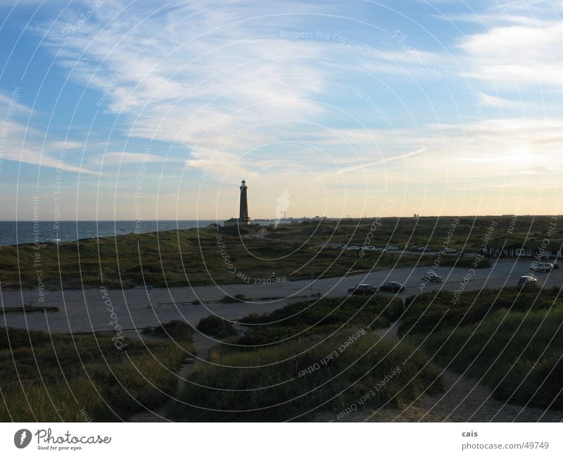 Skagen Lighthouse Coast Skagerrak Ocean Sunset Panorama (View) Vacation & Travel Europe Sky Water Denmark Beach dune Landscape North Sea Baltic Sea Large