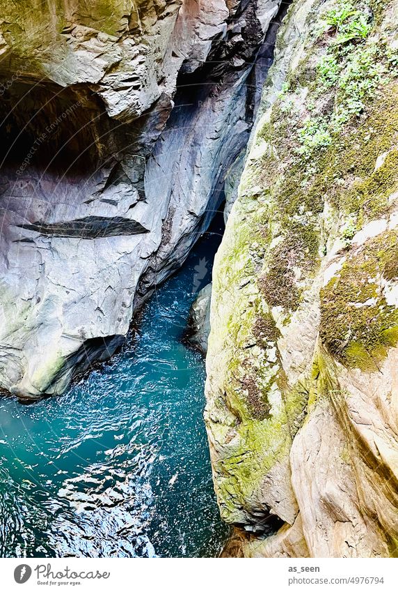 Bellano gorge clammy Canyon Water Stone rock Turquoise Green White Waterfall Nature Rock Landscape Exterior shot Colour photo Deserted Day Environment Elements