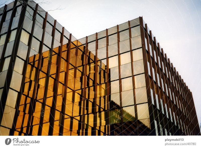 City North High-rise Glas facade Facade Reflection Brown Beige Window Building Corporate building City Nord Glass Orange Gold Lens Hamburg