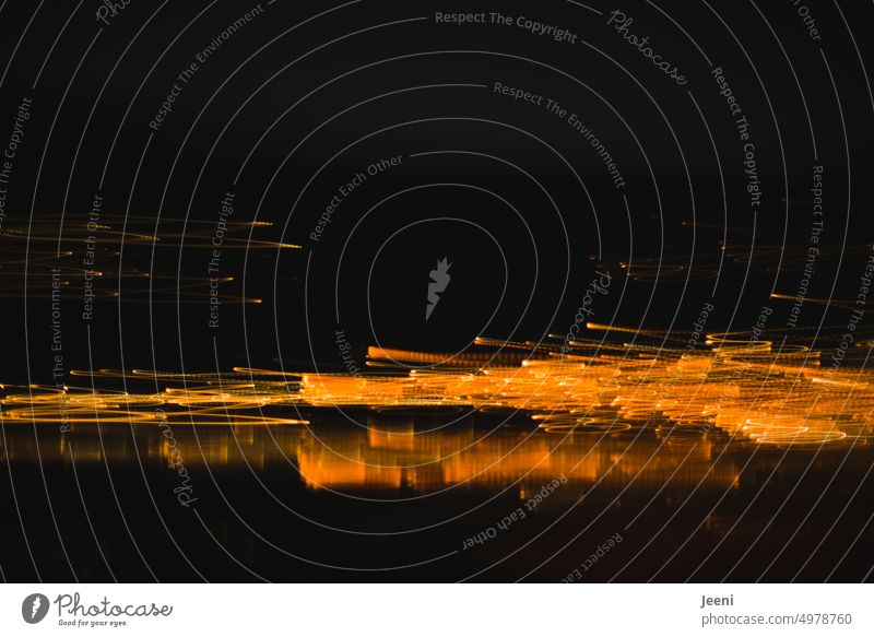 Nightlife | lights move on the shore Dark Movement Unclear blurred blurriness Abstract Hazy motion blur hazy Far-off places Illuminate Light Horizon Mysterious