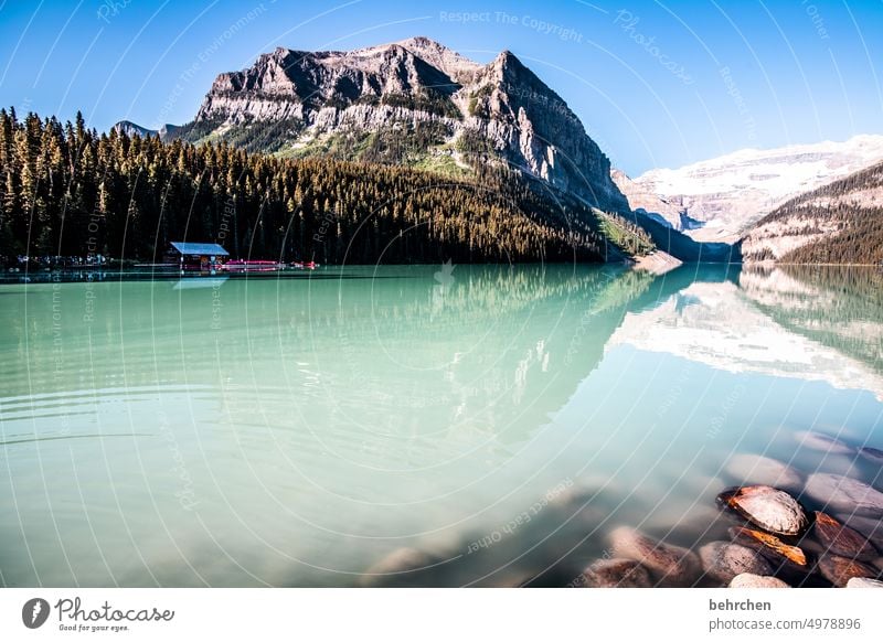 milk Peaceful silent Lonely Loneliness Sky Glacier Banff National Park mountain lake Reflection wide especially Far-off places Wanderlust Vacation & Travel