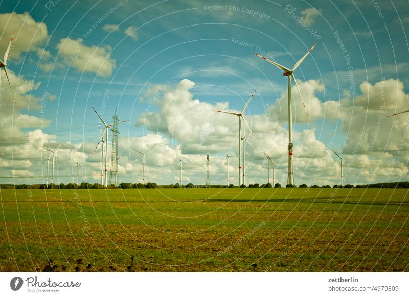 wind power acre altocumulus Plain Energy energy revolution Renewable energy Field Far-off places Worm's-eye view cumulus cloud Sky background Horizon Climate