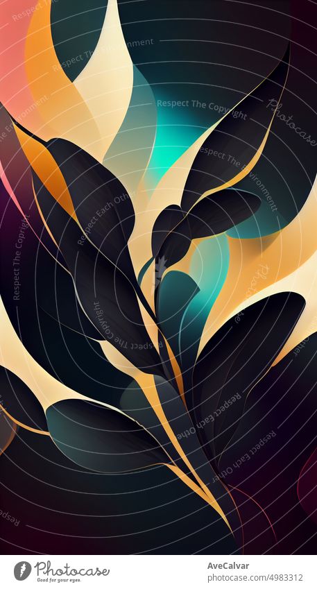 Luxury flowers digital illustration background with gold colors in line art style. Botanical poster with watercolor leaves in art line style for decor, design, wallpaper, packaging