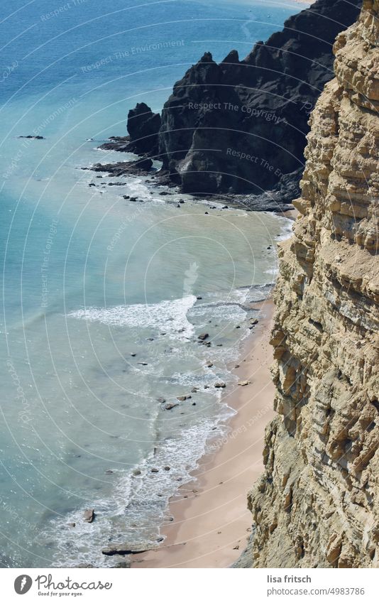 VACATION - SEA - COAST Ocean Sand coast Waves Nature Portugal Algarve Vacation & Travel Deserted Relaxation Summer Beach Rock Water Summer vacation