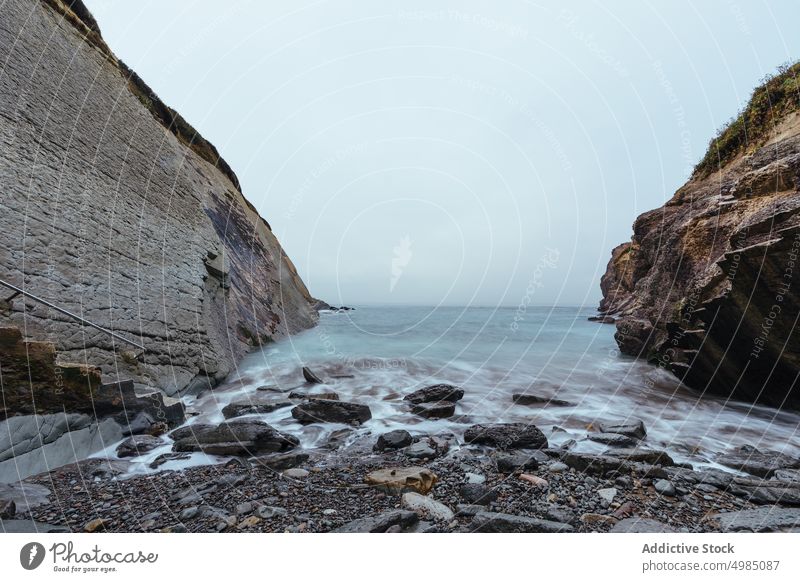 Rocky landscape of the coast of Zumaia basque zumaia country spain flysch sea ocean nature rocky geology stone shore coastline cliff beach background scenery