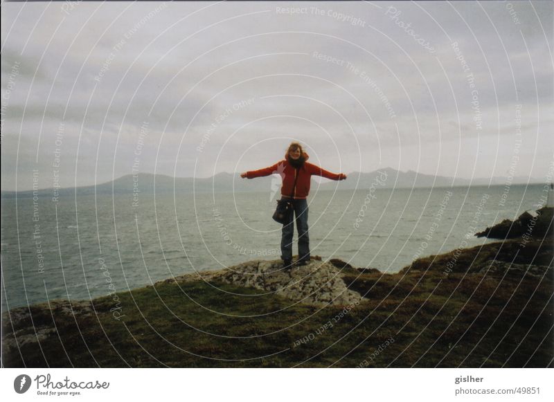 grin Wales Ocean Clouds Bad weather Hill sea hills happy Human being