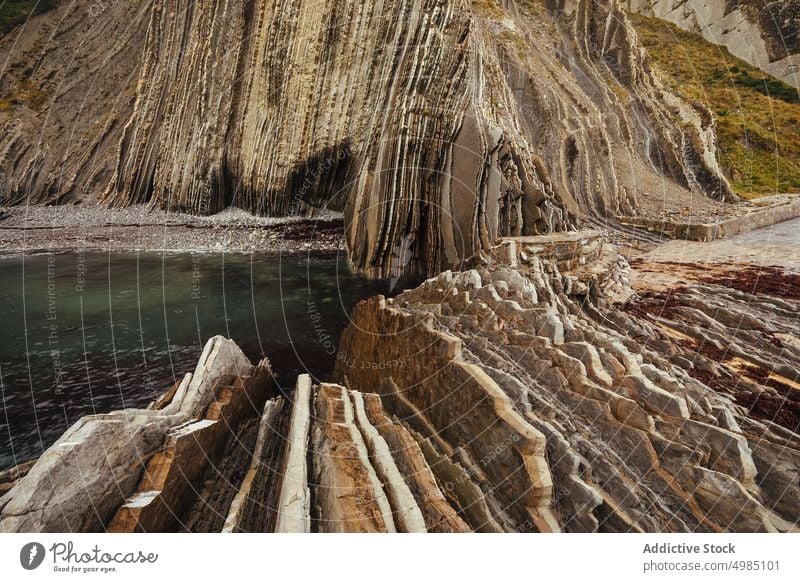 Coastal landscape of Zumaya beach basque country spain zumaia geology travel flysch sea coast nature unesco zumaya ocean rock shore coastline cliff rocky