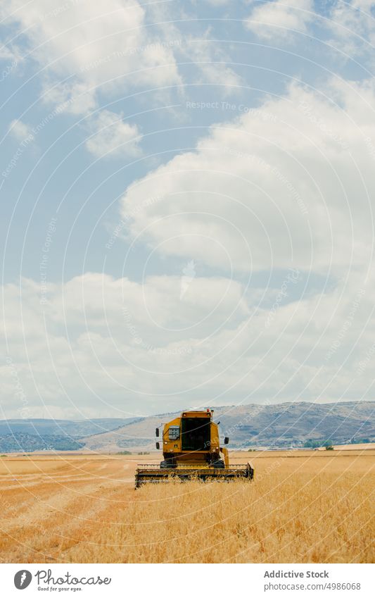 Combine harvester working in a cereal field agriculture barley combine combine harvester countryside dirt environment equipment farm grain industrial landscape