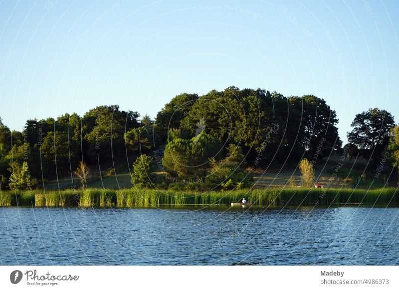 Nature reserve and biotope in summer with blue sky in sunshine with angler at Poyrazlar Gölü near Adapazari in Sakarya province in Turkey by Madeby leisure park