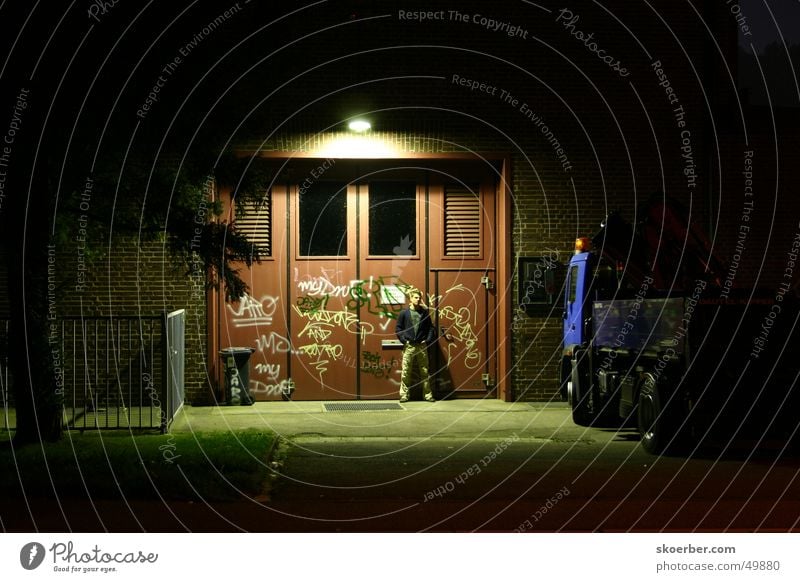 in front of the pumping station Truck Night Doorman Long exposure Heidelberg Graffiti Gate