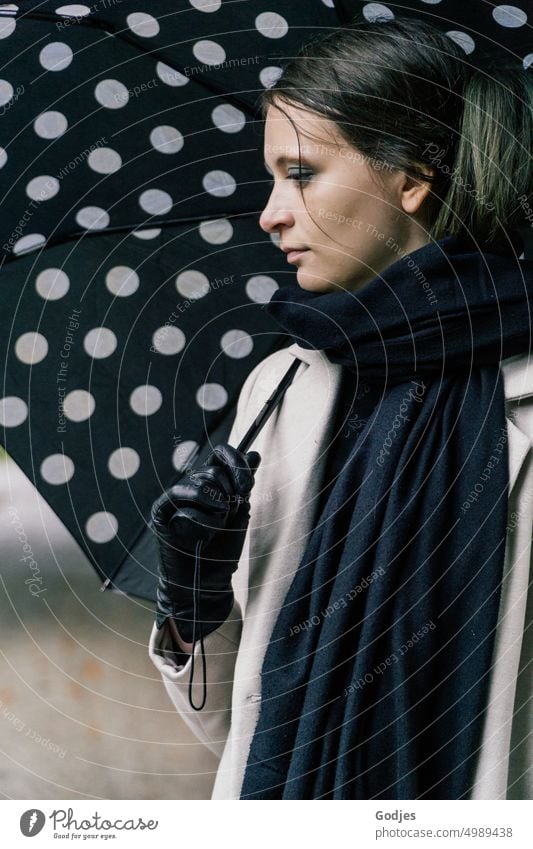 [HH Unnamed Road] Portrait of a young woman with umbrella Adults Authentic Exterior shot 18 - 30 years pretty Colour photo Elegant Day portrait Long-haired