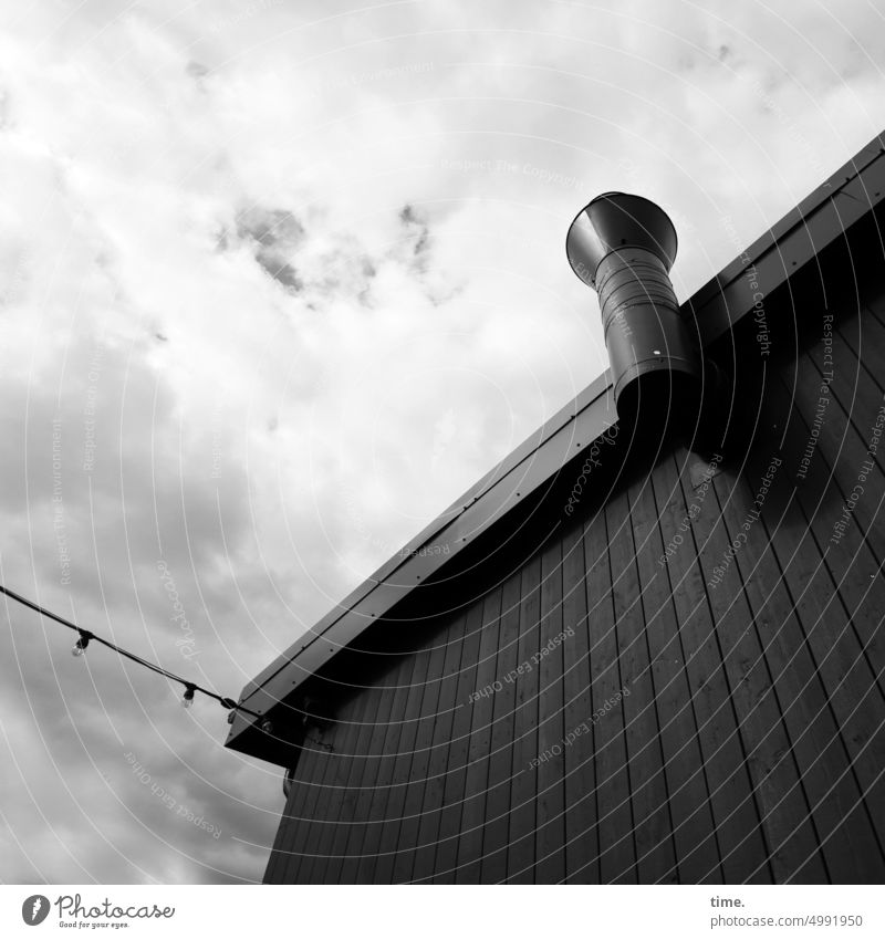 ArtStadtTour | Air to the top Trigger Ventilation Roof booth Cable Sky cloud obliquely Perspective Clouds House (Residential Structure) Architecture Facade