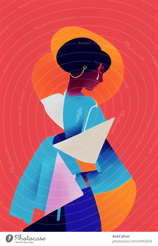 Illustration of a bipoc woman. Colorful abstract design,Flat design concept with fine lines. Perfect for web design, banner, mobile app, landing page. african