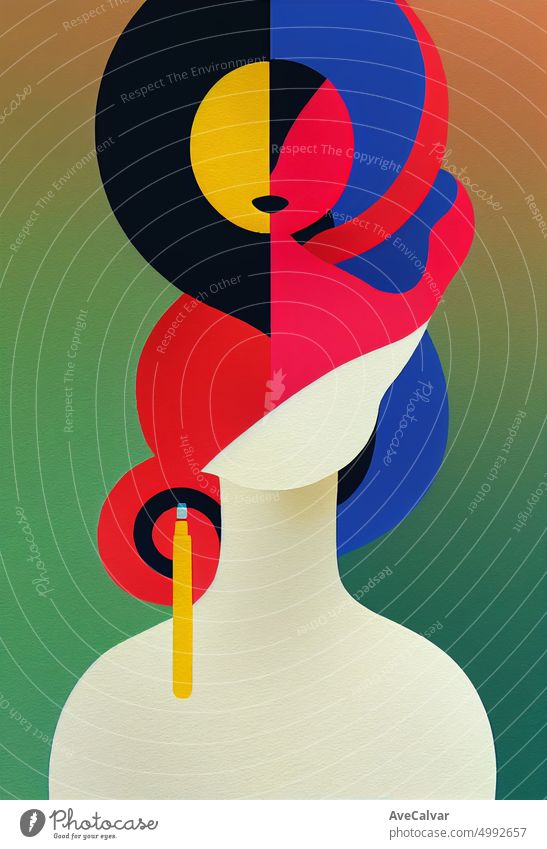 Illustration of a bipoc woman. Colorful abstract design,Flat design concept with fine lines. Perfect for web design, banner, mobile app, landing page. african