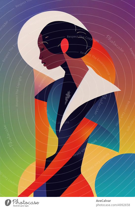 Illustration of a bipoc woman. Colorful abstract design,Flat design concept with fine lines. Perfect for web design, banner, mobile app, landing page. african