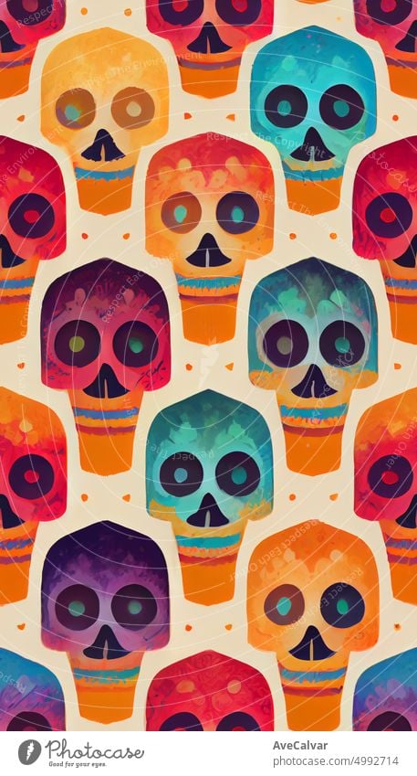 Day of the Dead skulls pattern. Dia de los muertos print. Day of the dead and mexican Halloween texture. Mexican tradition festival. mexico death halloween