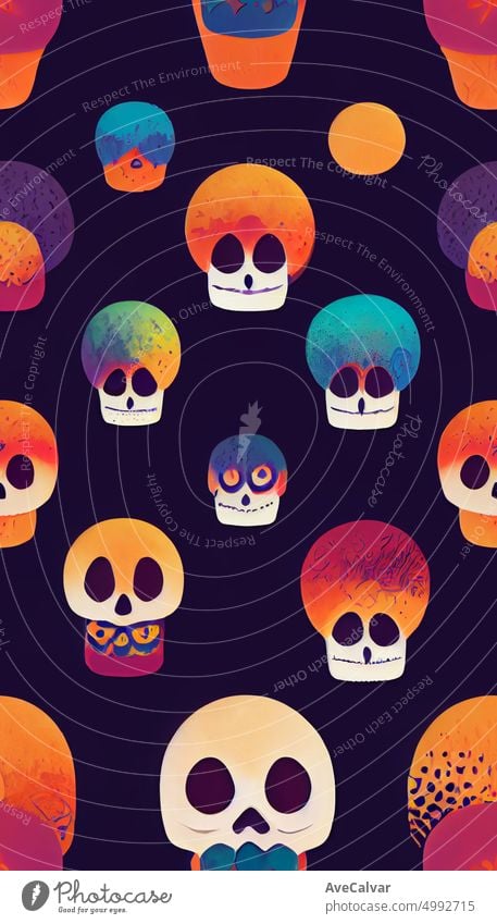 Day of the Dead skulls pattern. Dia de los muertos print. Day of the dead and mexican Halloween texture. Mexican tradition festival. mexico death halloween