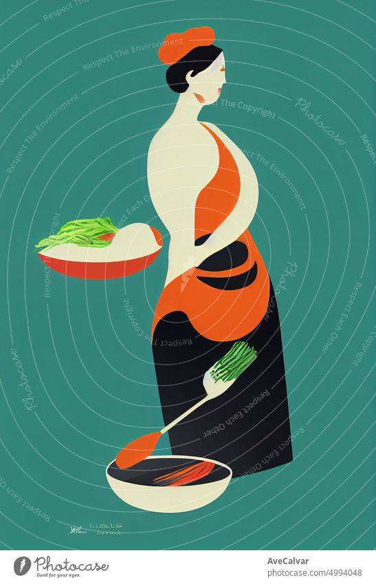 Illustration of a person cooking and preparing a meal. Colorful abstract design,Flat design concept with fine lines. Perfect for web design, banner, mobile app, landing page.