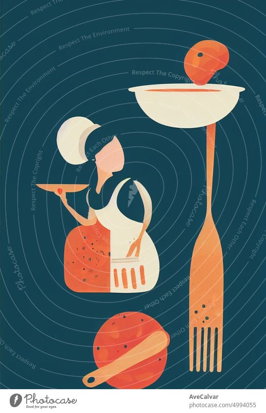 Illustration of a person cooking and preparing a meal. Colorful abstract design,Flat design concept with fine lines. Perfect for web design, banner, mobile app, landing page.