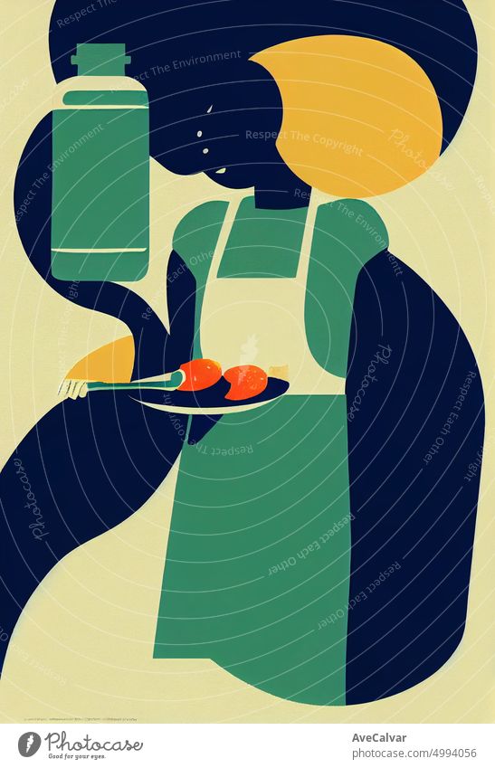 Illustration of a person cooking and preparing a meal. Colorful abstract design,Flat design concept with fine lines. Perfect for web design, banner, mobile app, landing page.