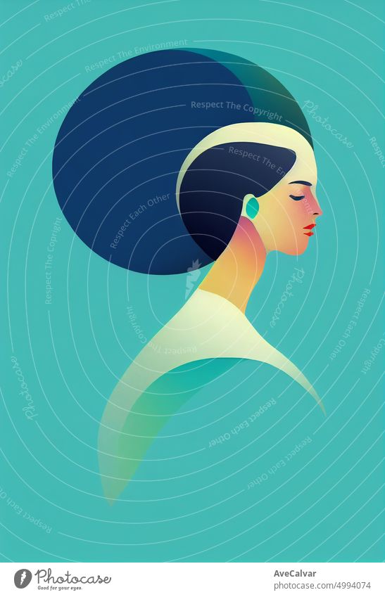 Illustration of a bipoc woman. Colorful abstract design,Flat design concept with fine lines. Perfect for web design, banner, mobile app, landing page. african