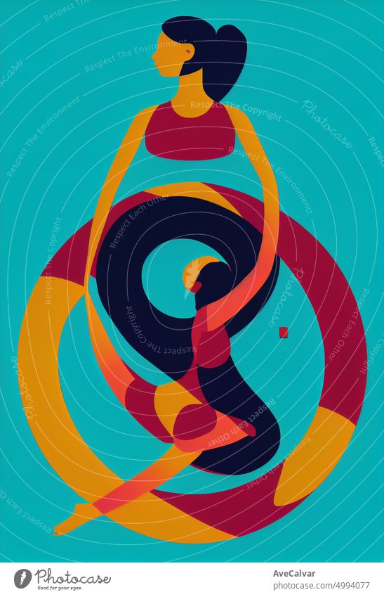 Illustration of a woman doing yoga to relax and inspire. Colorful abstract design,Flat design concept with fine lines. Perfect for web design, banner, mobile app, landing page.