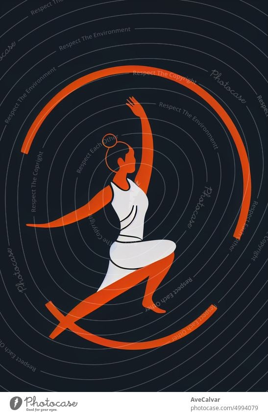 Illustration of a woman doing yoga to relax and inspire. Colorful abstract design,Flat design concept with fine lines. Perfect for web design, banner, mobile app, landing page.