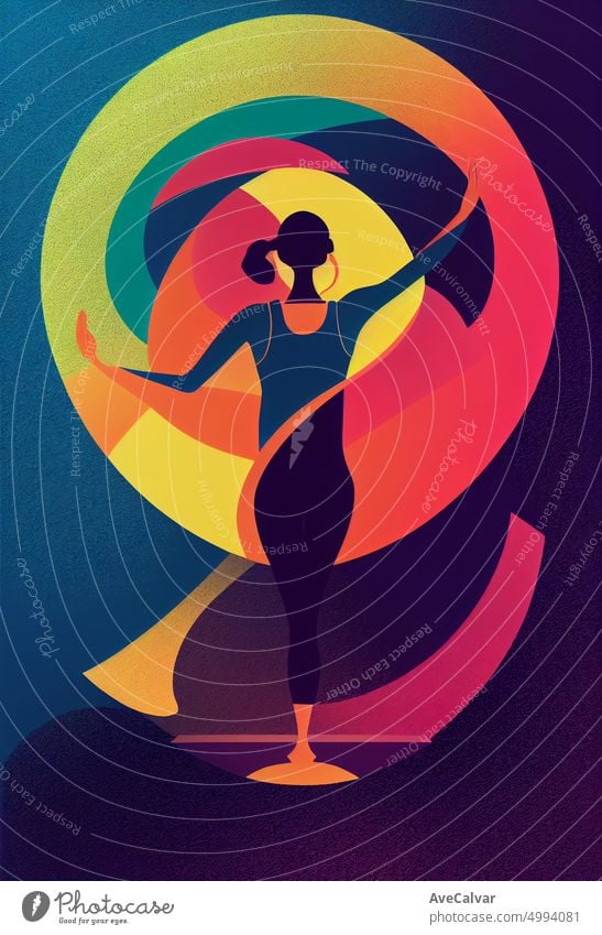 Illustration of a woman doing yoga to relax and inspire. Colorful abstract design,Flat design concept with fine lines. Perfect for web design, banner, mobile app, landing page.