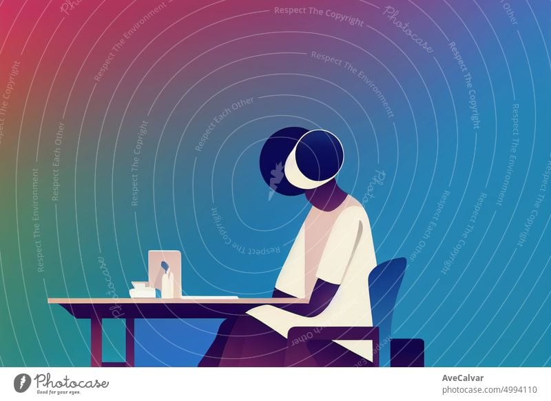 Illustration of a people working on laptop at office. Colorful abstract design,Flat design concept with fine lines. Perfect for web design, banner, mobile app, landing page.