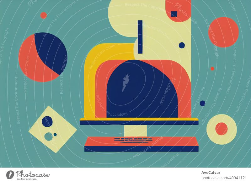 Illustration of a people working on laptop at office. Colorful abstract design,Flat design concept with fine lines. Perfect for web design, banner, mobile app, landing page.