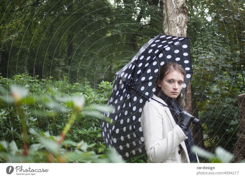 [HH Unnamed Road] The other one always looking Woman Laughter Umbrella Umbrellas & Shades Rain Bad weather Weather Human being Subdued colour Protection Autumn