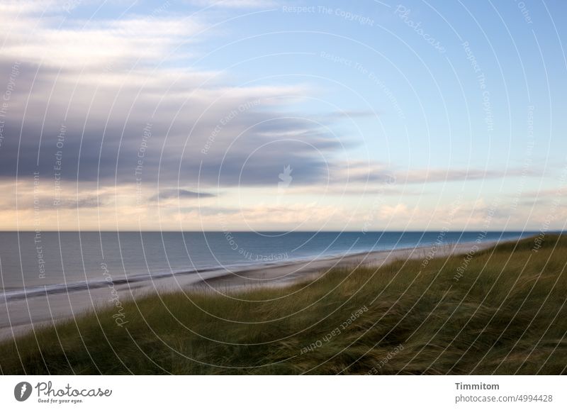 The clouds pass by Clouds Sky Horizon North Sea Water Waves Beach Sand coast duene Marram grass Denmark Vacation & Travel multiple exposure