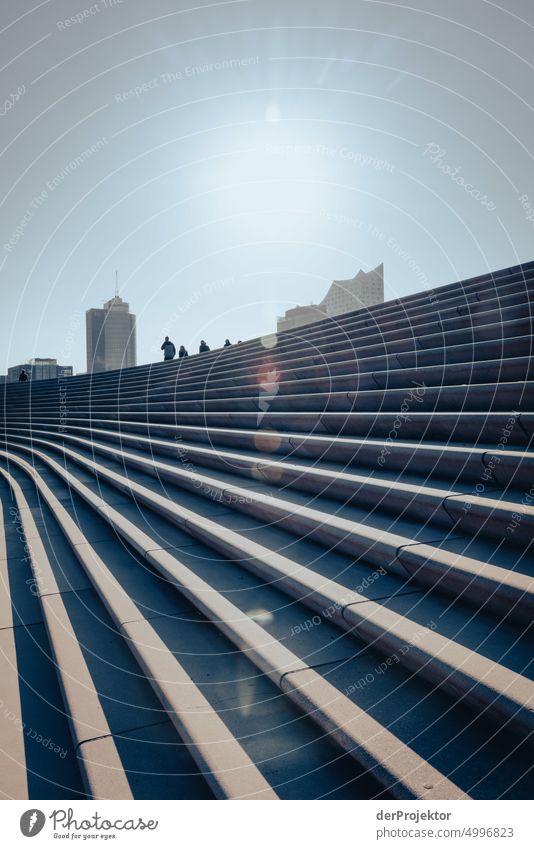 Morning sun with stairs and Elbphilharmonie in background II Deep depth of field Copy Space middle Contrast Copy Space bottom Copy Space top Light Day