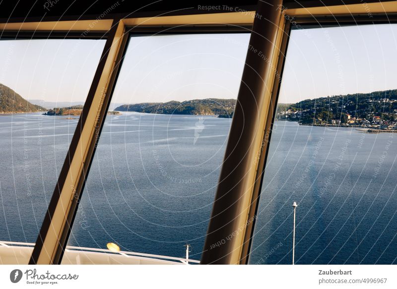 View from the ferry to the Oslofjord Vantage point Fjord oslofjord Ocean Norway Window viewing deck Perspective ship Ferry Water travel Baltic Sea Navigation