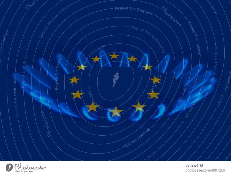 European Union and gas crisis - EU flag over a gas stove banner blue energy crisis eu europe european european union natural gas politics russia symbol