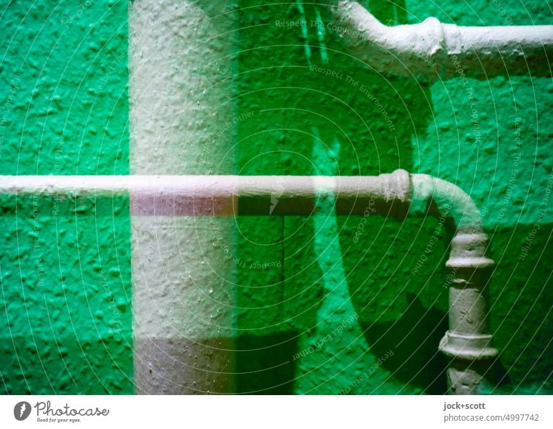 Gas pipeline cross and cross Wall (building) Double exposure Illusion Structures and shapes Detail Reaction Experimental Abstract Cross Irritation Bend