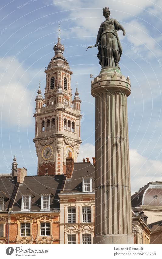 Historic facades at the Grand Place in Lille France architecture belfry chambre city column commerce destination europe famous french goddess grand historic