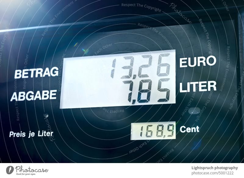 Gas station counter Close-up. High rising gas prices concept. gas station device screen close-up filling expense currency fuel and power generation