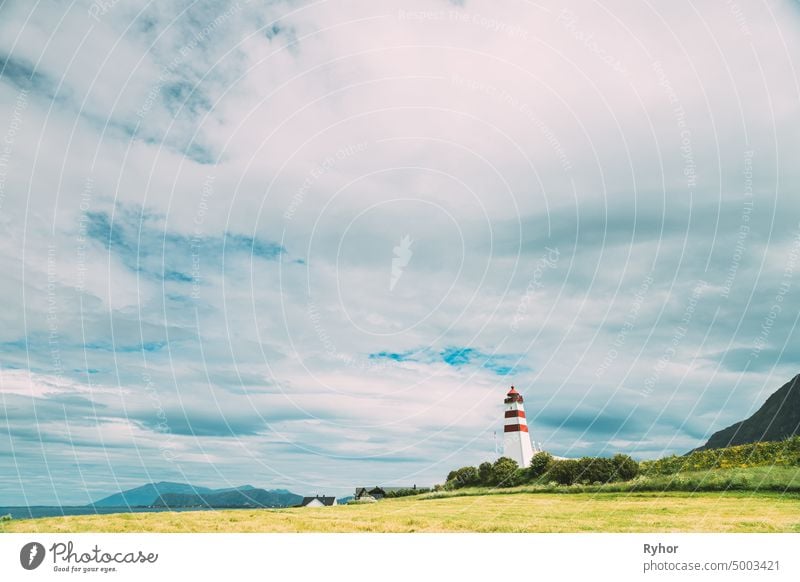 Alnesgard, Godoya, Norway. Old Alnes Lighthouse In Summer Day In Godoy Island Near Alesund Town. Alnes Fyr Alnes fyr Alnes lighthouse More Og Romsdal