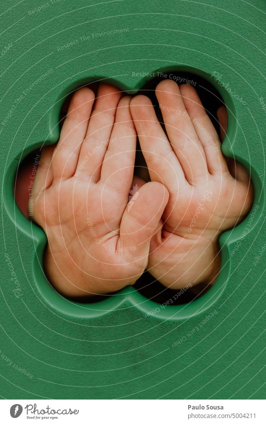 Close up child hands Child childhood Close-up Hand Stop Hide hiding stop Human being Joy Colour photo Infancy Hiding place Happiness Exterior shot Day Playing