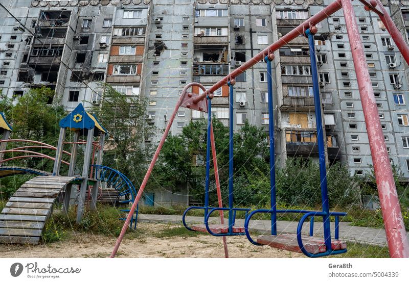 destroyed and burned houses in the city during the war in Ukraine Donetsk Kherson Lugansk Mariupol Russia abandon abandoned attack blown up bombardment broken